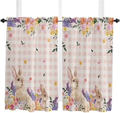 Easter Rabbits Window Curtains Inches Long Set Of Panels Rod