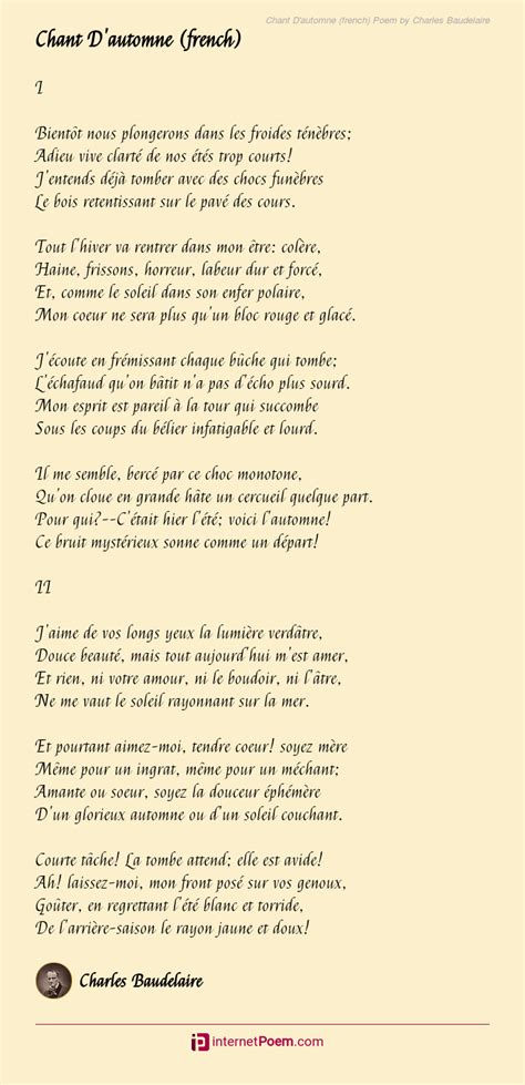 Chant D Automne French Poem By Charles Baudelaire