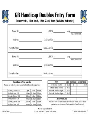 Fillable Online GB Handicap Doubles Entry Form Fax Email Print PdfFiller