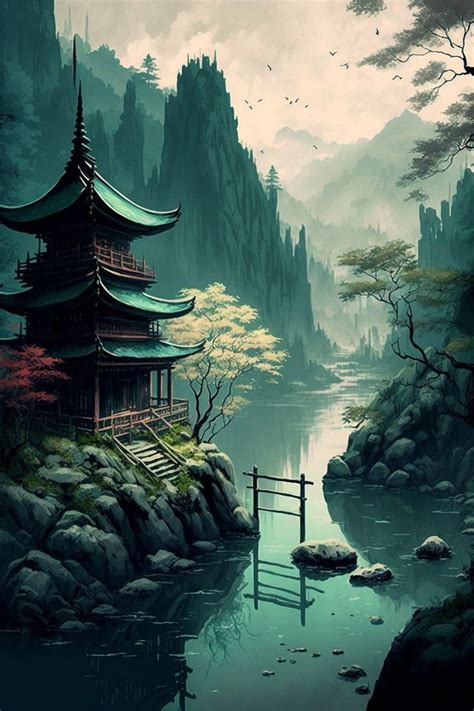 Japanese Landscape Digital Image Illustration Art Instant - Etsy ...