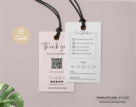 Editable Clothing Hang Tag Template, Printable Fashion Label Template ... 
