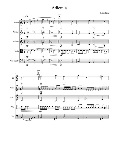 Adiemus Sheet Music For Flute Violin Viola Mixed Quartet