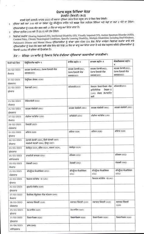 Pseb 12th Date Sheet 2023 Revised