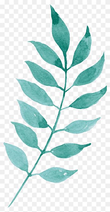 Mint Hand Painted Mint Green Leaves Watercolor Painting Blue