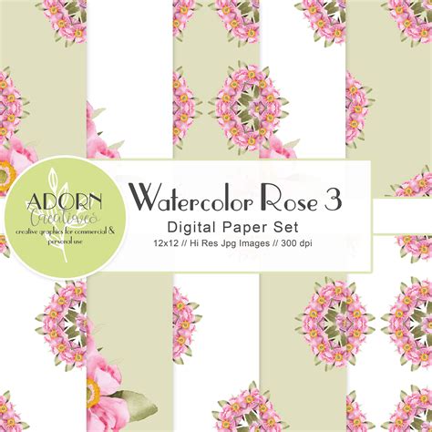 Watercolor Rose Digital Paper Set