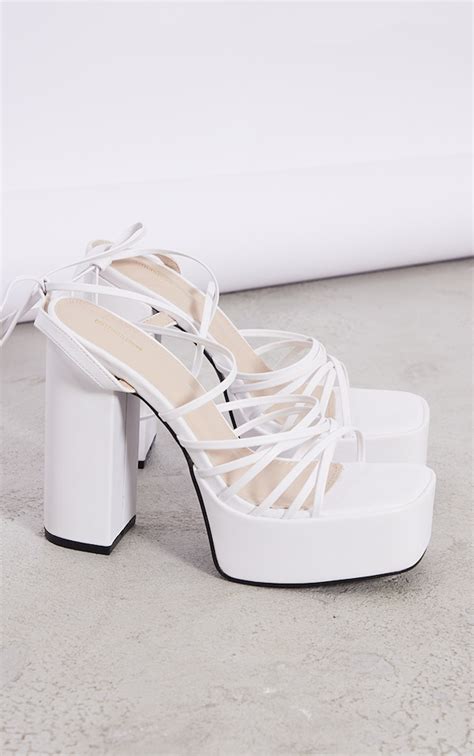 White Multi Strap Platform High Block Heel Sandals Footwear Prettylittlething Usa