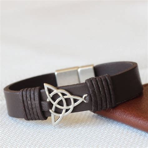 Personalized Triquetra Bracelet Men S Celtic Leather Etsy Canada