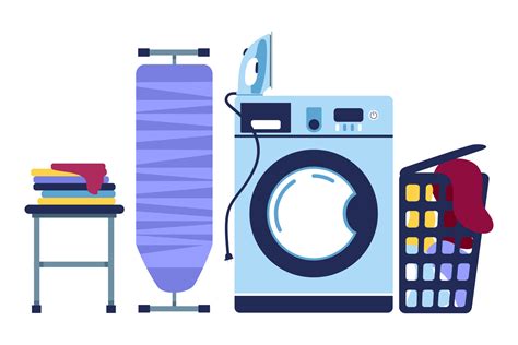 Laundry Room Washing In The Washing Machine Ironing Of Linen Vector