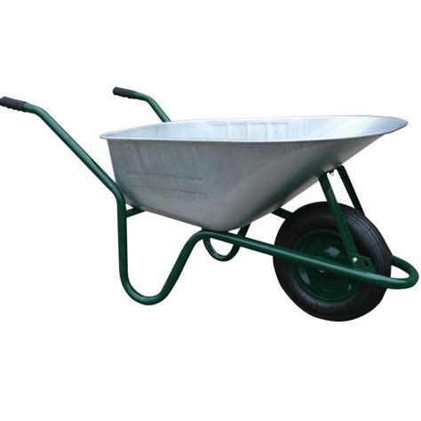 A White Wheelbarrow With Black Wheels On A White Background