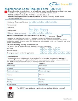 Fillable Online Maintenance Loan Request Form Maintenance