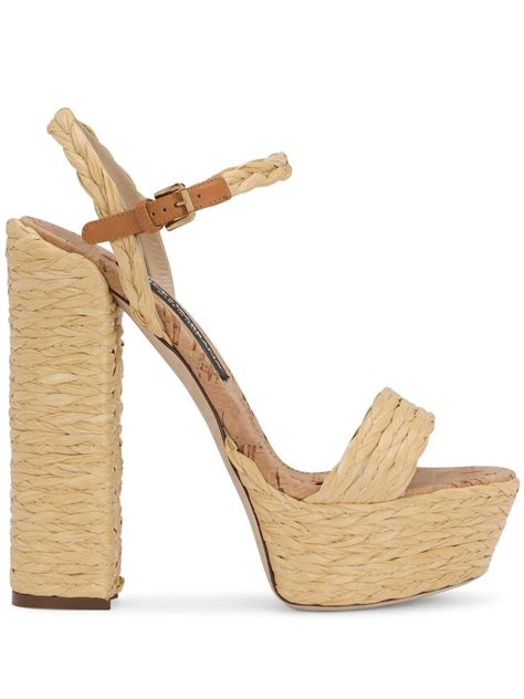 Dolce And Gabbana 145mm Raffia Platform Sandals Neutrals Farfetch