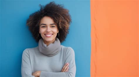 Premium Ai Image Portrait Of A Happy Woman Standing In Front Of Wall