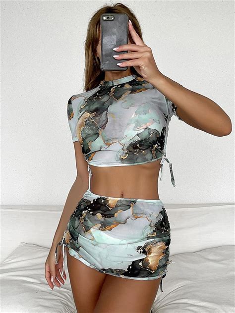Bikini Women Swimsuit New Tie Dye Bikinis Set Sexy Piece Swimwear Short Sleeves Beach