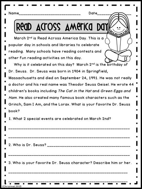 Th Grade Read Across America Worksheets