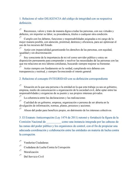 Rtas Curso Respuestas Relacione El Valor Diligencia Del C Digo