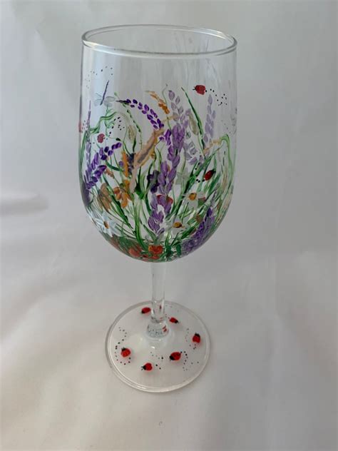 Wildflowers Glass Wildflowers Hand Painted Wine Glass Etsy