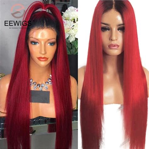 Eewigs Straight Synthetic Lace Front Wigs High Quality Ombre Red Color