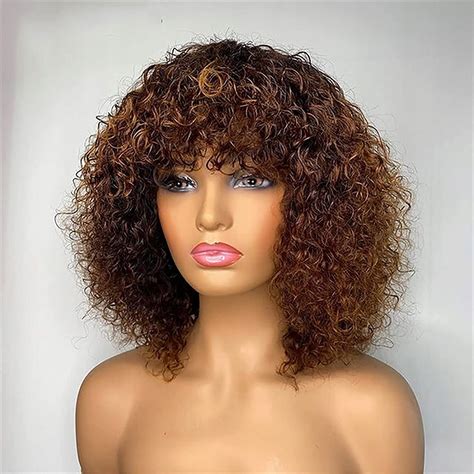 Afro Kinky Curly Peruka Z Grzywk Ludzkimi Perukam 12969300289 Allegro Pl