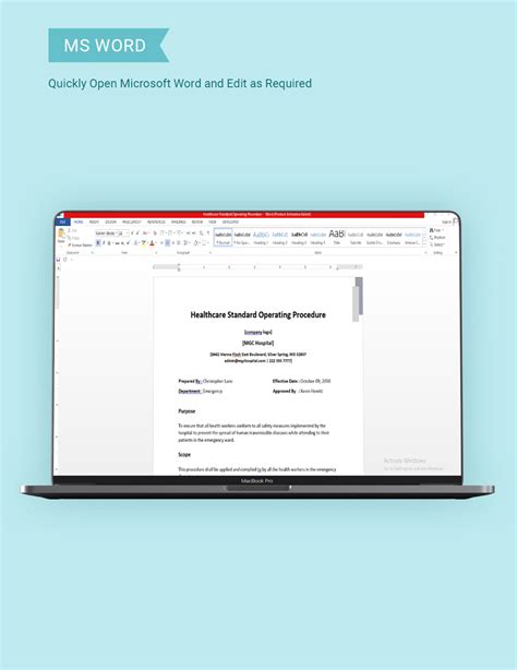 Healthcare Standard Operating Procedure Template In Word Google Docs