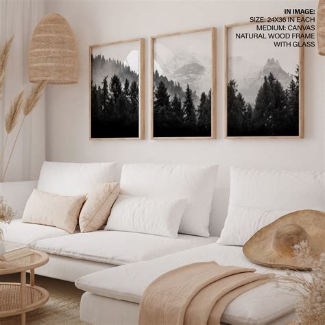 Forest Framed Wall Art Set Of 3 Black And White Minimalist Nature