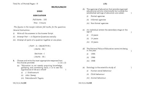 Meghalaya Board Mbose Class Question Paper For Education