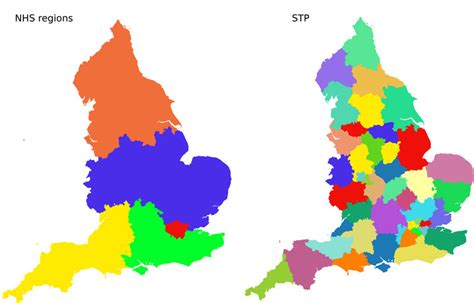 Geographical Coverage Of Nhs Regions Left And Stps Right Colours