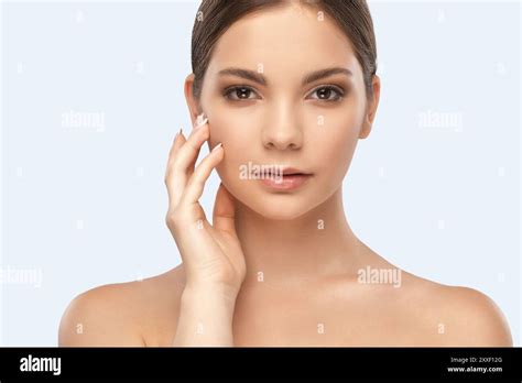 Portrait Of A Beautiful Brunette Girl With Healthy Clean Skin And Fresh Make Up Aesthetic