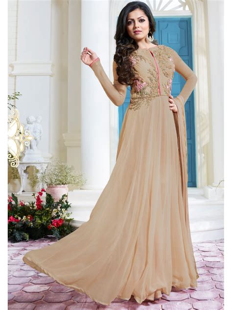 Buy Idrashti Dhami Beige Color Georgette Anarkali Kameez N Uk Usa And