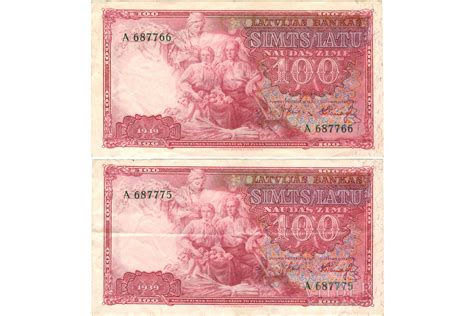 100 Lats Banknote 1939 Latvia XF VF