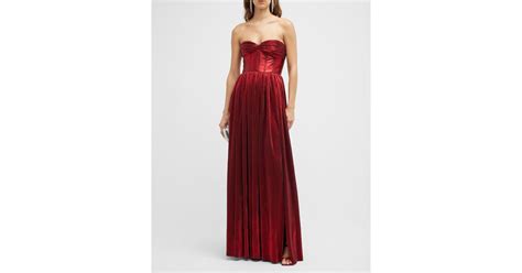 Bronx And Banco Florence Metallic Pleated Gown In Red Lyst