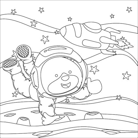 Livro de colorir para crianças vector urso fofo astronauta voa no livro