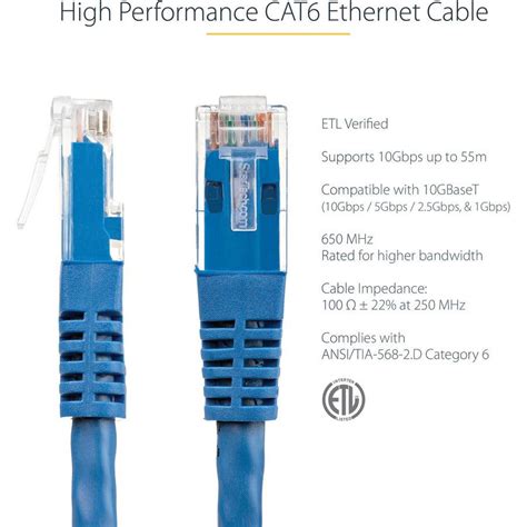 StarTech.com 10FT Cat6 Snagless Unshielded (UTP) Pure Bare Copper Patch Cable 550MHz — Blue (5-Pack) (N6PAT-C6-UTP-10FT-BL-5PK)