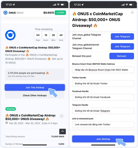 ONUS x CoinMarketCap Airdrop Tổng giải thưởng 75 000 ONUS