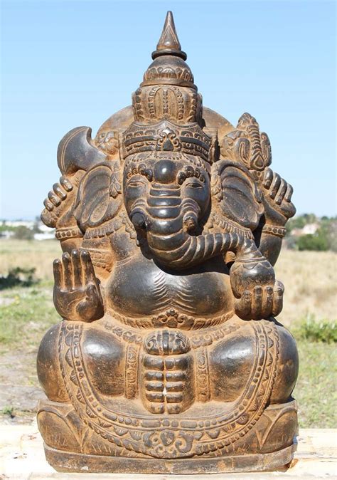 SOLD Stone Seated Garden Abhaya Mudra Ganesha 35 Ganesha Statue