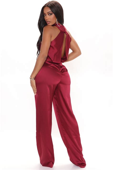 Kiss Me Slowly Satin Jumpsuit Burgundy Fashion Nova Jumpsuits Fashion Nova