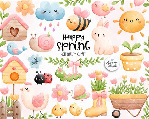Happy Spring Clipart, Spring Clipart, Spring Animal Clipart, Spring