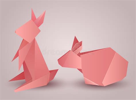 Insieme Dei Conigli Di Carta Di Origami Illustrazione Vettoriale