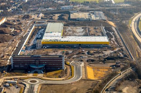 Bochum von oben Baustelle zum Neubau eines DHL Hub Gebäudekomplexes