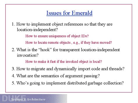 Issues for Emerald