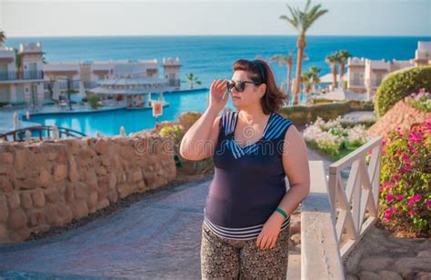 Mature Chubby Woman Vacation Mood Concept Stock Image Image Of