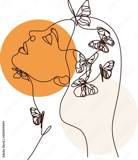 Butterfly Surreal Woman Face Line Art Abstract Face With Butterfly One