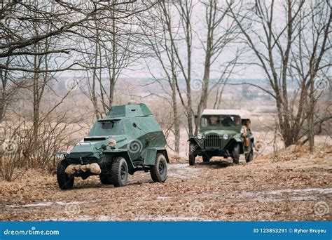 Russian Armored Soviet Scout Car Ba 64 Of World War Ii And Truck Editorial Photo Image Of Road