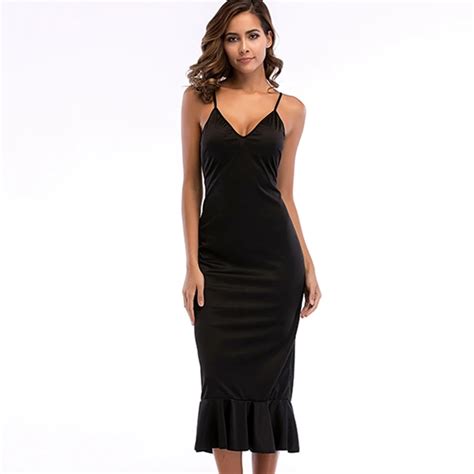 Yilia Spaghetti Strap Sexy Backless Black Dress Women Sleeveless Solid