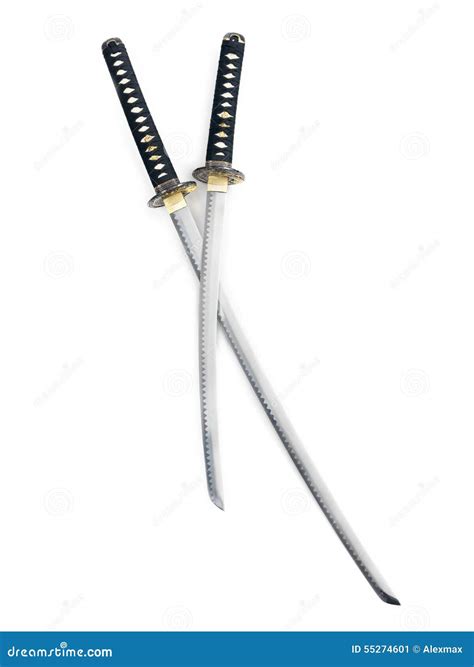 Two Crossed Japanese Samurai Katana Swords Stock Image - Image of studio, weapon: 55274601