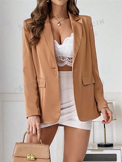 SHEIN Essnce Solid Single Button Blazer SHEIN USA