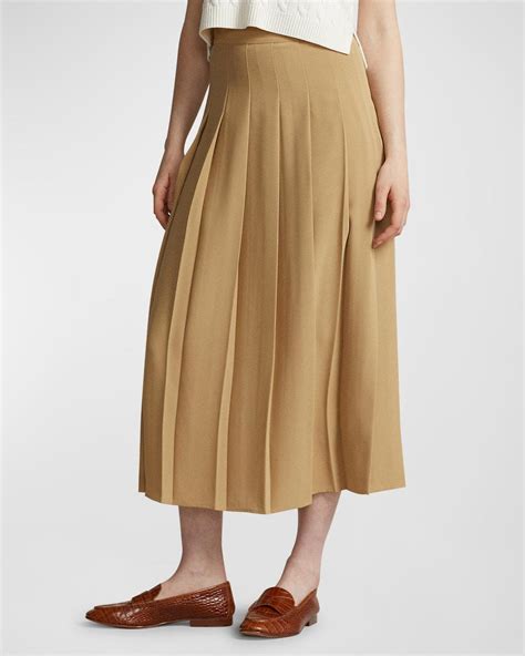 Polo Ralph Lauren Satin Pleated A Line Midi Skirt In Natural Lyst