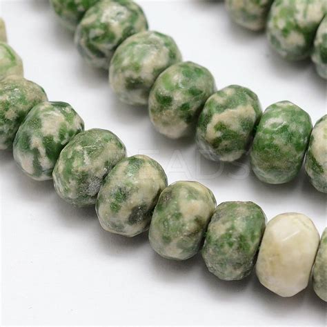 Wholesale Faceted Natural Green Spot Jasper Rondelle Beads Strands