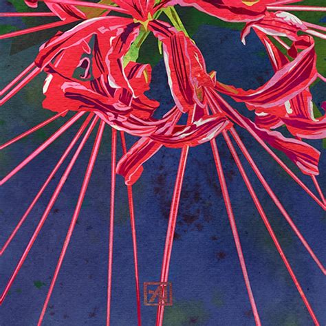 Red Spider Lily Floral Watercolor Art Abstract Tropical | Etsy