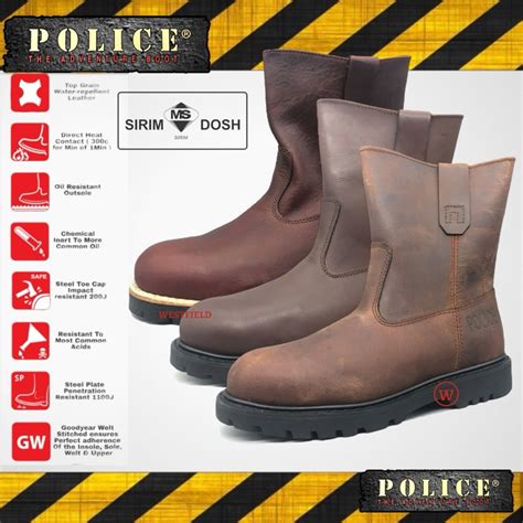 Police Mens Premium Leather 9 Sirim Dosh Approved B Shape Steel