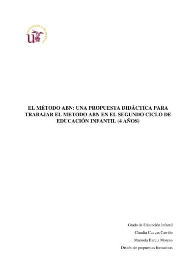 EL MÉTODO ABN UNA PROPUESTA DIDÁCTICA PARA TRABAJAR EL METODO ABN EN